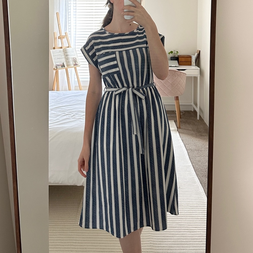 striped navy dress